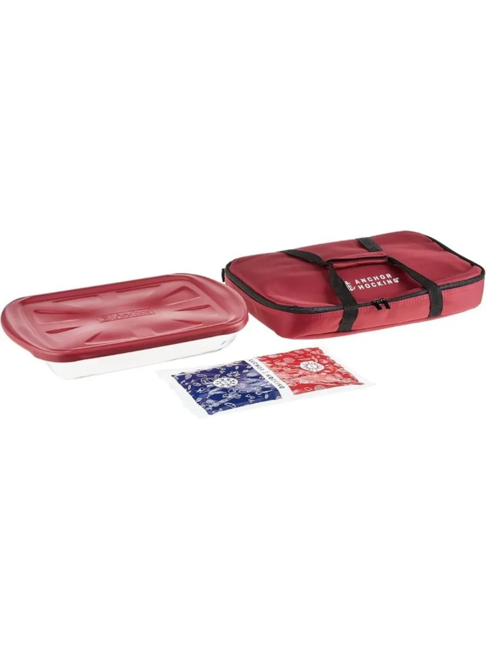 4-Piece Glass Baking Dish Set with Red Lid & Carrier | Casserole Dish & Hot/Cold